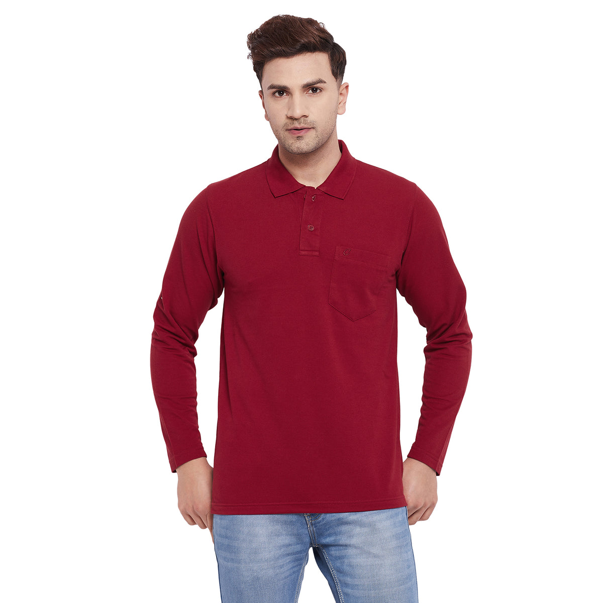 Men's Cotton Matte Full Sleeve Polo Collar T-Shirt – Camey Shop