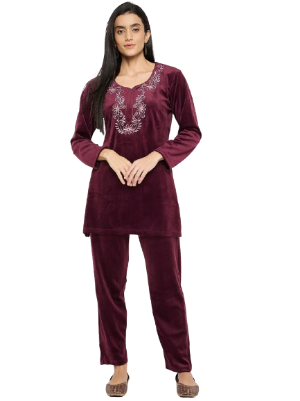 Women Woolen|Winter Velvet Kurti & Pajama Set|kashmiri design kurti set