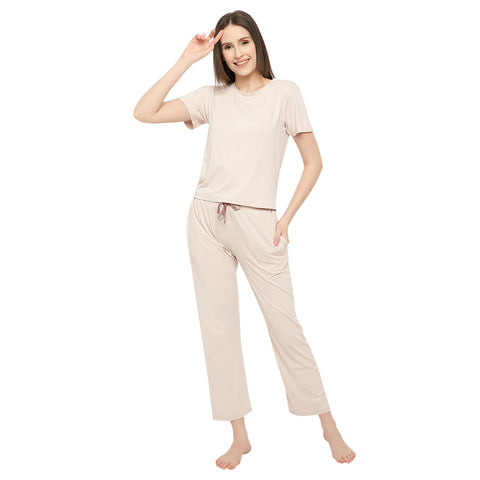 Night Suit Crop tshirt & pyjama Set for Women