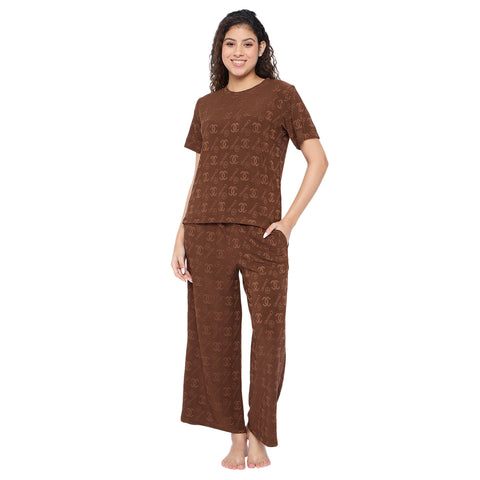 Top and Pyjama Set for Women Nightwear, Brown