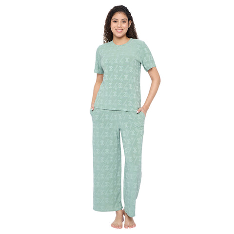 Top and Pyjama Set for Women Nightwear, Green