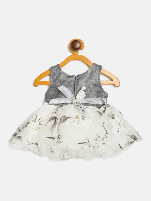 Girls Floral Party Dress, Grey Sequin Bodice, White Tulle Skirt with Rose Embellishment