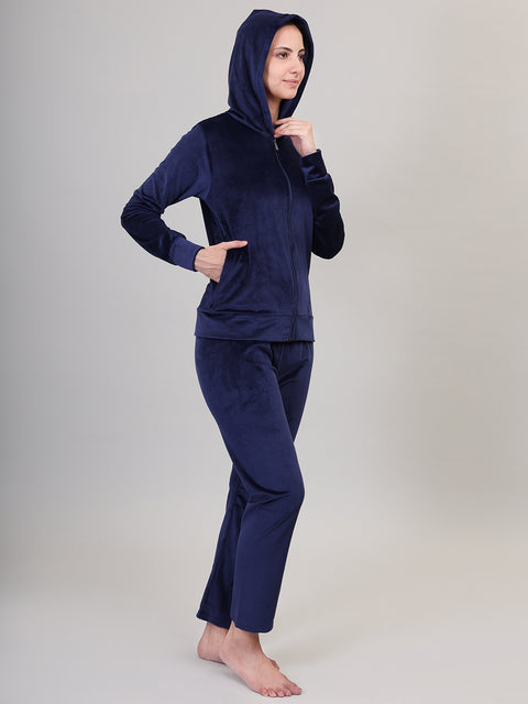 Women's Winter Full Sleeve Top and Pajama Pants Regular Fit Night Suit Hooded Top and Pyjama Set Ladies Night Dress