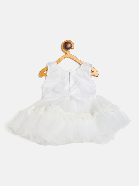 Baby Girl's Sleeveless Tutu Dress, White Layered Tulle Party Dress with Floral Accent