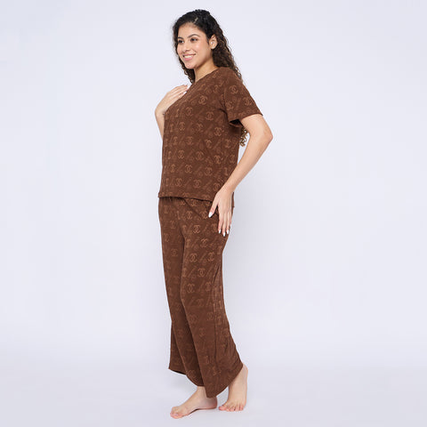 Top and Pyjama Set for Women Nightwear, Brown