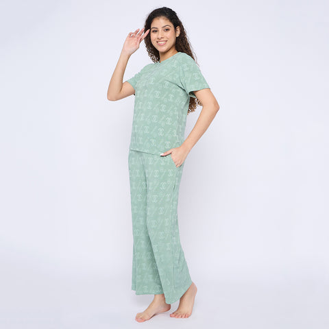 Top and Pyjama Set for Women Nightwear, Green