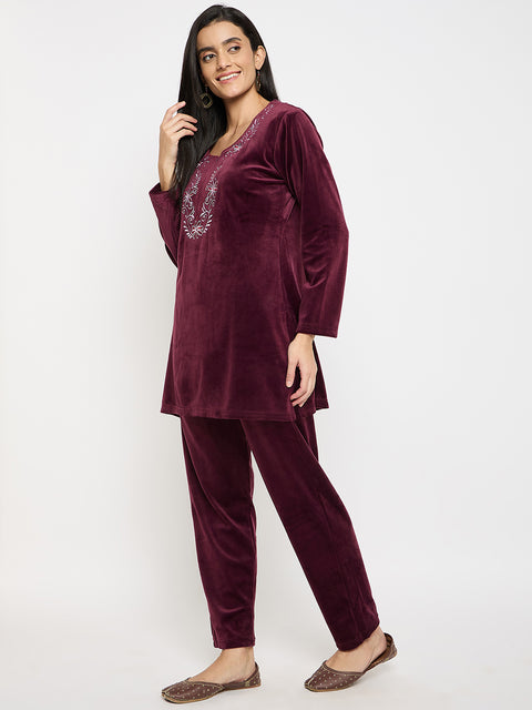 Women Woolen|Winter Velvet Kurti & Pajama Set|kashmiri design kurti set