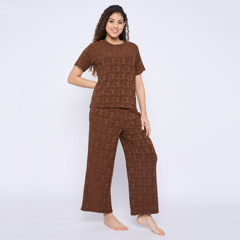 Top and Pyjama Set for Women Nightwear, Brown