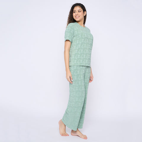 Top and Pyjama Set for Women Nightwear, Green