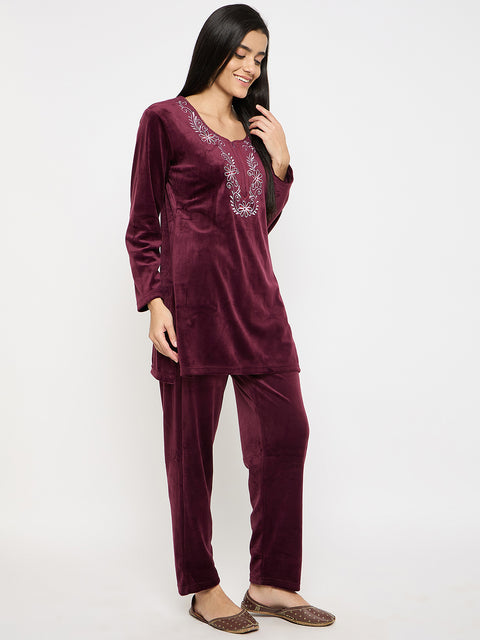 Women Woolen|Winter Velvet Kurti & Pajama Set|kashmiri design kurti set