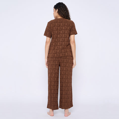 Top and Pyjama Set for Women Nightwear, Brown