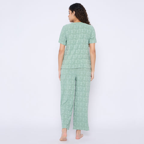 Top and Pyjama Set for Women Nightwear, Green