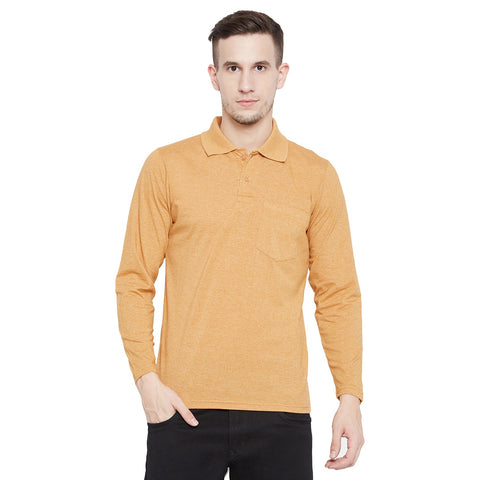 Men's Dark Yellow Full Sleeves Cotton Polo T-Shirt - Camey Shop