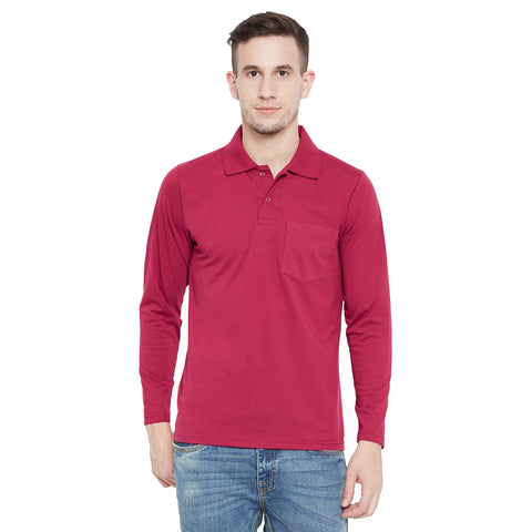 Men's Dark Pink Full Sleeves Cotton Polo T-Shirt - Camey Shop