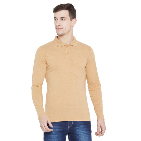 Men's Cream Full Sleeves Cotton Polo T-Shirt - Camey Shop