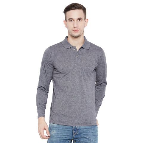 Men's Dark Grey Full Sleeves Cotton Polo T-Shirt - Camey Shop