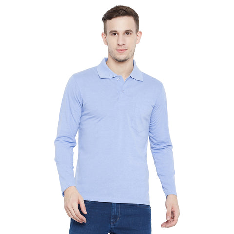 Men's Light Blue Full Sleeves Cotton Polo T-Shirt - Camey Shop