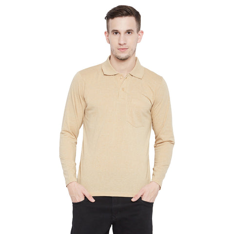 Men's Cream Full Sleeves Cotton Polo T-Shirt - Camey Shop