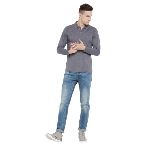 Men's Dark Grey Full Sleeves Cotton Polo T-Shirt - Camey Shop