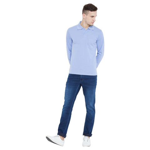 Men's Light Blue Full Sleeves Cotton Polo T-Shirt - Camey Shop