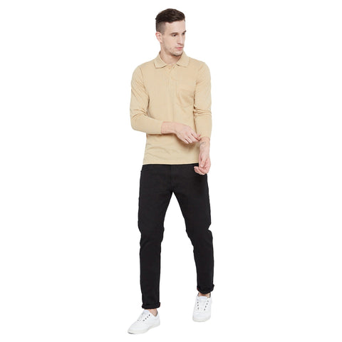 Men's Cream Full Sleeves Cotton Polo T-Shirt - Camey Shop