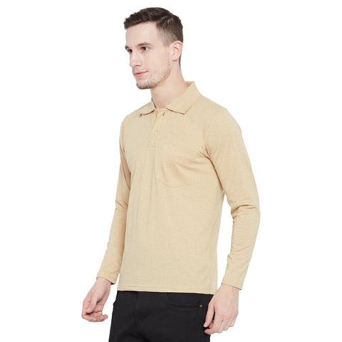 Men's Cream Full Sleeves Cotton Polo T-Shirt - Camey Shop