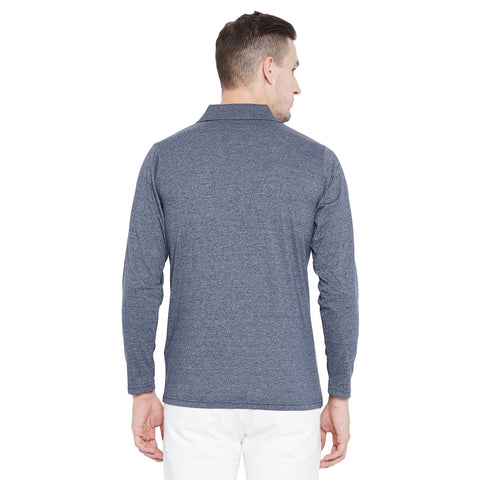 Men's Grey Blue Full Sleeves Cotton Polo T-Shirt - Camey Shop