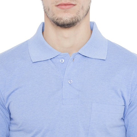 Men's Light Blue Full Sleeves Cotton Polo T-Shirt - Camey Shop