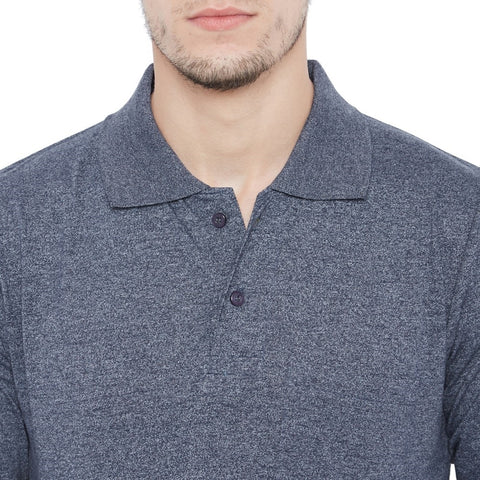 Men's Grey Blue Full Sleeves Cotton Polo T-Shirt - Camey Shop